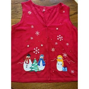 White Pine Womens Red Snowman Christmas Sweater Vest Embroidered Holiday XXL